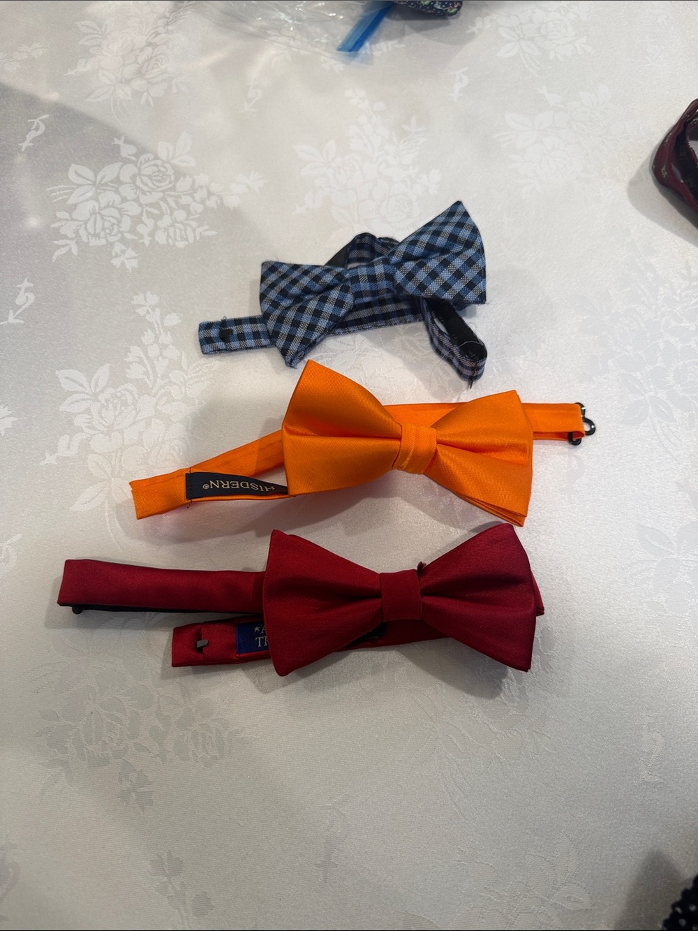 Adjustable Bow Tie Set - Orange, Red, Blue Plaid